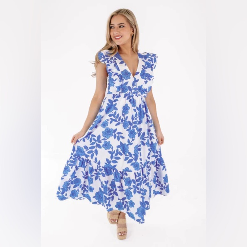 NWOT SUGARLIPS Floral Fairness Poplin Surplice Midi Dress SZ S - Picture 2 of 7